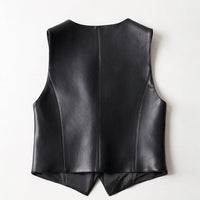 Women's Asymmetric Hem Sheepskin Leather Vest | V-Neck Tailored Side