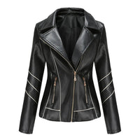 Women's Asymmetric Zip Vegan Leather Jacket | Notched Lapel Back