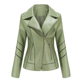 Chaqueta de cuero vegano para mujer con cremallera asimétrica y solapa con muesca