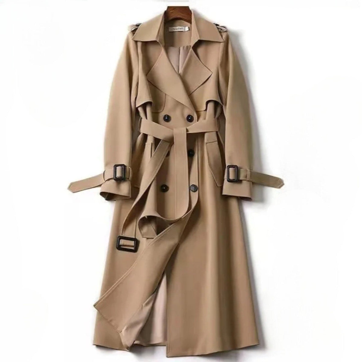 Women's Belted A-Line Trench Coat | Full-Length Tailored Fit Side