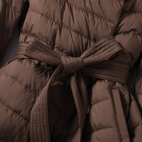 Women's Belted Quilted Down Jacket | Wrap Waist Puffer Back