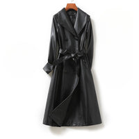 Women's Belted Sheepskin Leather Trench Coat | Longline Silhouette Close Up