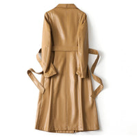 Women's Belted Sheepskin Leather Trench Coat | Longline Silhouette Front