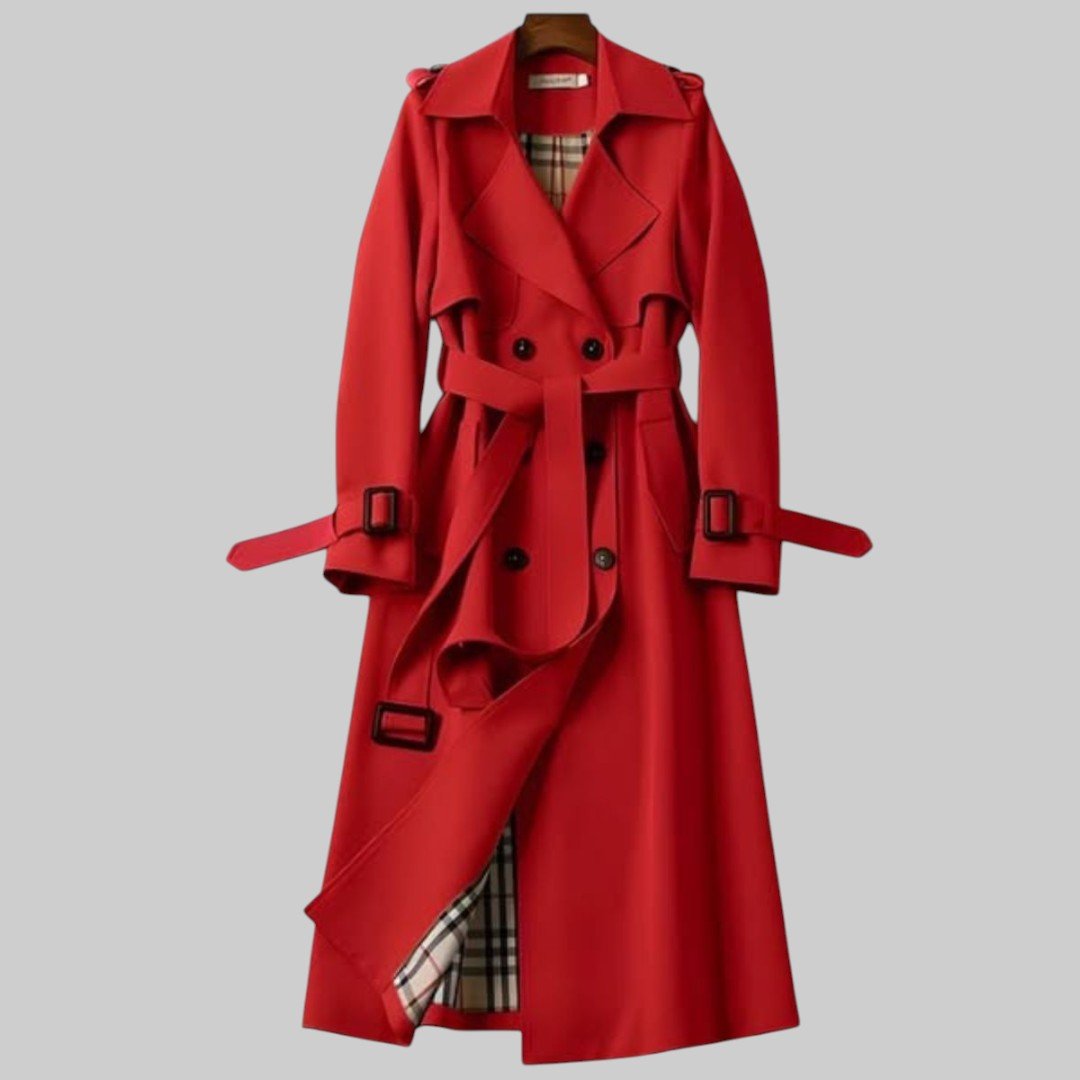 Women's Belted Trench Coat | Double-Breasted Midi Front