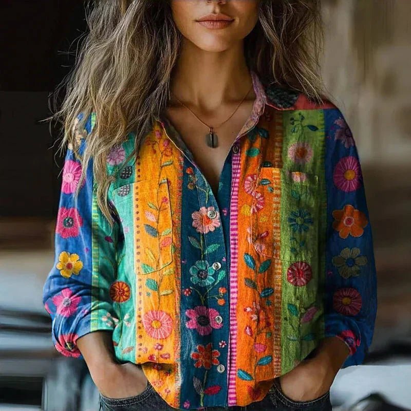Women's Boho Button Down Blouse | Relaxed Bohemian Top Back