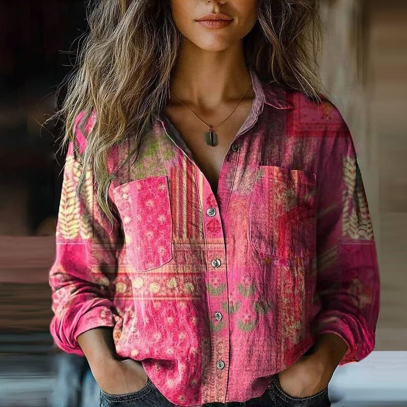 Women's Boho Button Down Blouse | Relaxed Bohemian Top Side