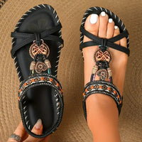 Women's Boho Flat T-Strap Orthopedic Shoes Detail