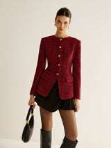 Women's Button Down Tweed Blazer | Asymmetric Hem Slit