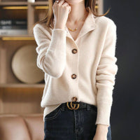 Women's Button-Front Cardigan Sweater | High Neck Ribbed Close Up