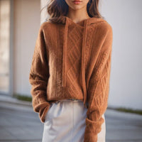 Women's Cable-Knit Hooded Pullover | Wool Blend Drawstring Hero