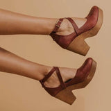 Women's Chunky Platform Mary Jane Heels | Buckle Strap