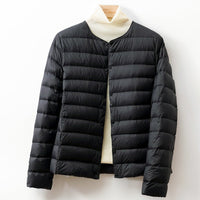 Women's Collarless Down Puffer Jacket | Snap-Button Slim Fit Alternate