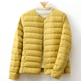 Women's Collarless Down Puffer Jacket | Snap-Button Slim Fit