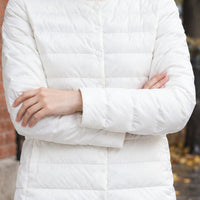 Women's Collarless Quilted Jacket | Snap Front Everyday Layer Front