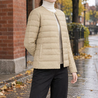 Women's Collarless Quilted Jacket | Snap Front Everyday Layer Lifestyle