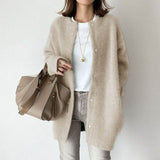 Women's Collarless Wool Button Cardigan