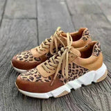 Zapatillas deportivas cómodas de mujer con estampado de leopardo | Suela gruesa ondulada