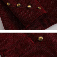 Women's Corduroy Two-Piece Suit | Double-Breasted Blazer Set Close Up