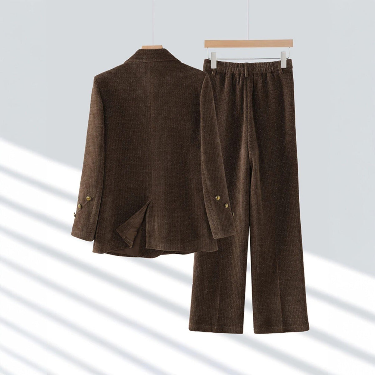 Women's Corduroy Two-Piece Suit | Double-Breasted Blazer Set Detail