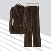 Women's Corduroy Two-Piece Suit | Double-Breasted Blazer Set Front