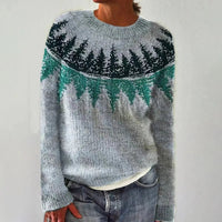 Women's Crew Neck Ribbed Knit Sweater | Striped Yoke Casual Top Close Up