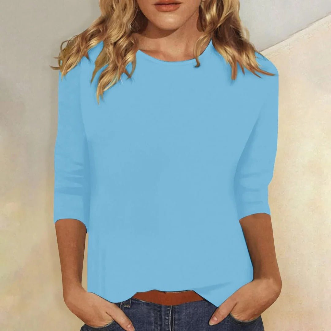 Women's Crew Neck Three Quarter Sleeve Top | Relaxed Fit Detail