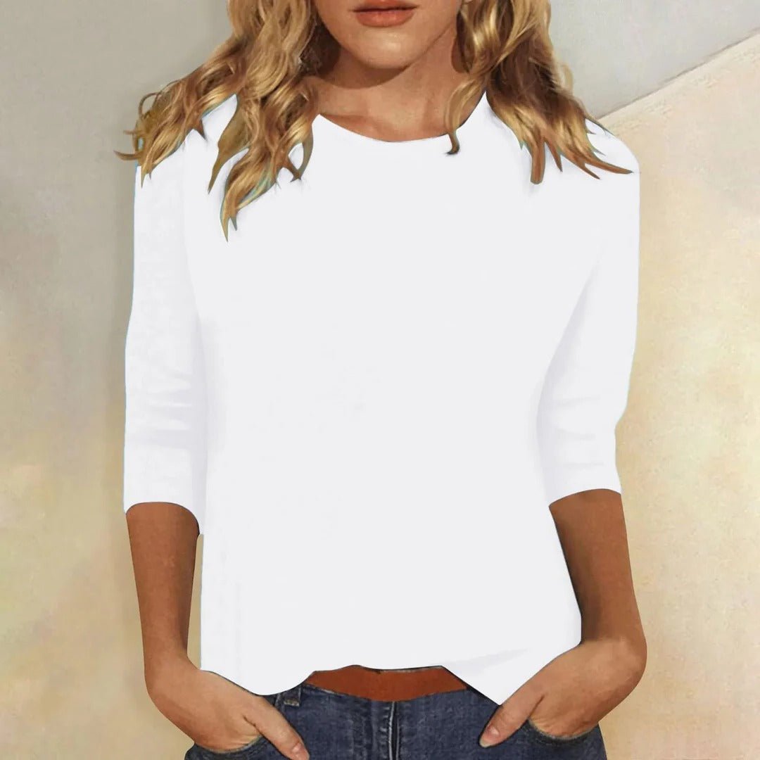 Women's Crew Neck Three Quarter Sleeve Top | Relaxed Fit Front