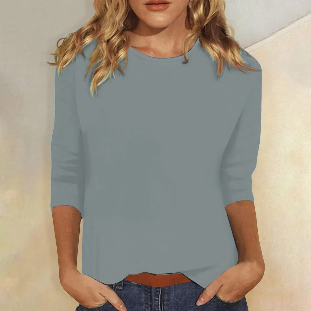 Women's Crew Neck Three Quarter Sleeve Top | Relaxed Fit Side