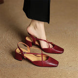 Women's Cross Strap Leather Block Heels | Closed Toe