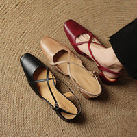 Women's Cross Strap Leather Block Heels | Closed Toe View 16
