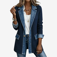 Women's Denim Cardigan Jacket | Lapel Button Knit Layer Close Up