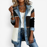 Women's Denim Cardigan Jacket | Lapel Button Knit Layer Detail