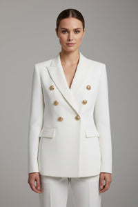 Women's Double-Breasted Blazer | Gold Button Tailored Fit Close Up