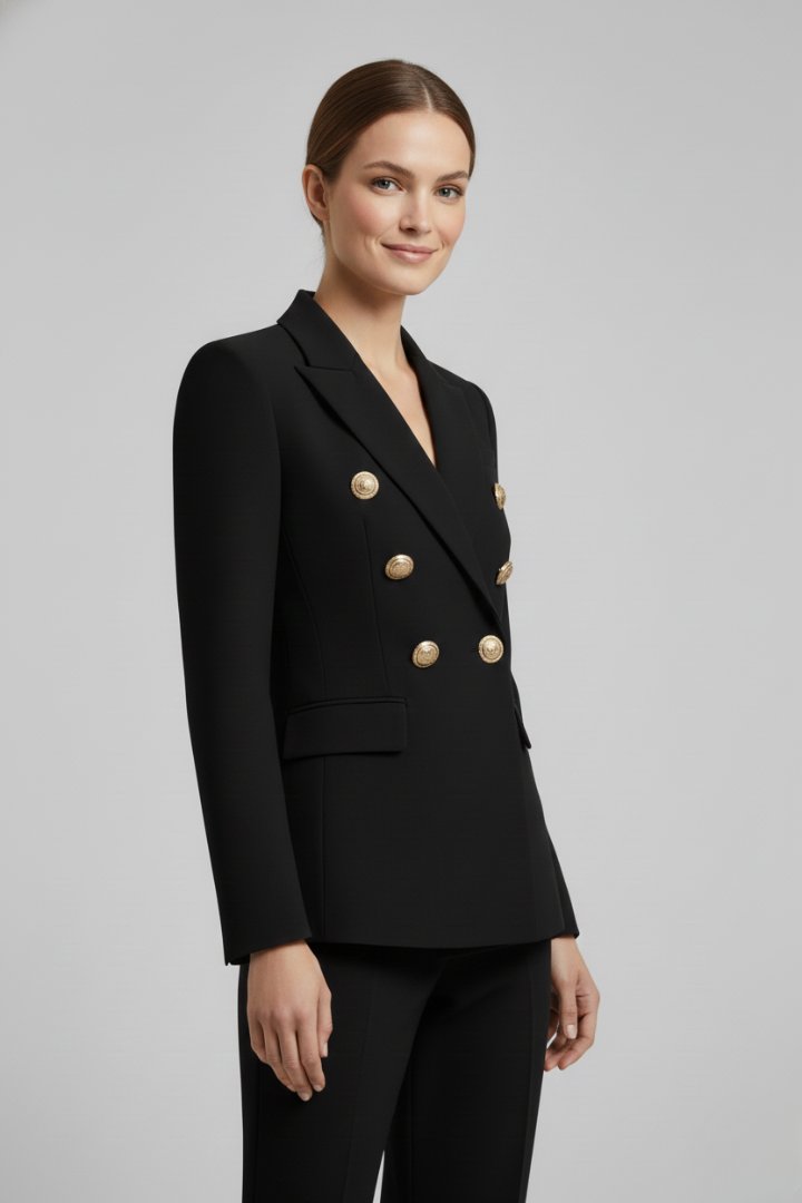Women's Double-Breasted Blazer | Gold Button Tailored Fit Detail