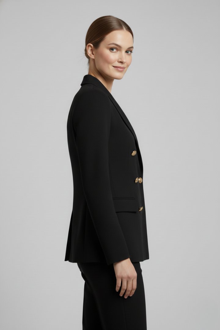 Women's Double-Breasted Blazer | Gold Button Tailored Fit Side
