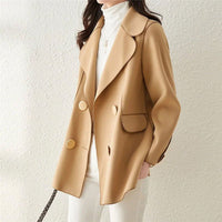 Women's Double-Breasted Woolen Coat | Structured Lapel Front