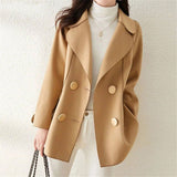 Women's Double-Breasted Woolen Coat | Structured Lapel