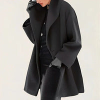 Women's Draped Collar Belted Winter Jacket | A-Line Wrap Coat Side
