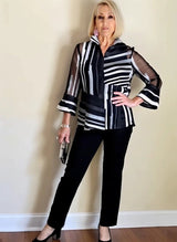 Conjunto de dos piezas a rayas para mujer, sin esfuerzo | Blusa con mangas acampanadas