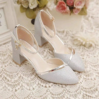 Women's Elegant Block Heel Sandals | Glitter Ankle Strap Front