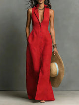 Vestido largo elegante para mujer con solapa y botones delanteros
