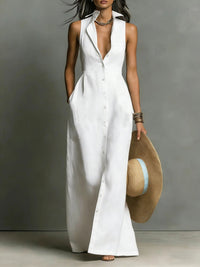 Women's Elegant Lapel Shirt Maxi Dress | Button-Front Side