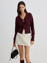 Women's Elegant Metal Button Short Cardigan Sweater