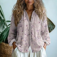Women's Embroidered V-Neck Blouse | Long Sleeve Loose Fit Front