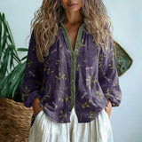 Blouse brodée pour femme à col V | manches longues et coupe ample