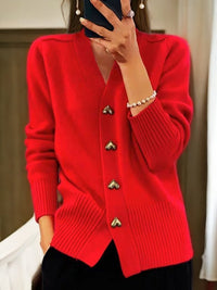 Women's Everyday Style Cardigan Sweater | Gold Heart Button Back