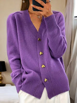 Women's Everyday Style Cardigan Sweater | Gold Heart Button