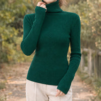 Women's Fitted Turtleneck Sweater | Ribbed Knit Close Fit Close Up