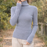 Women's Fitted Turtleneck Sweater | Ribbed Knit Close Fit Side