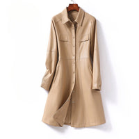 Women's Flared Sheepskin Leather Coat | Tailored Waist A-Line Detail